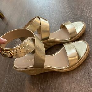 Stuart Weitzman gold metallic wedge sandals